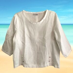 FOIL New Zealand White Linen Top Womens USA 6 Minimalist Lagenlook Scandi Girl